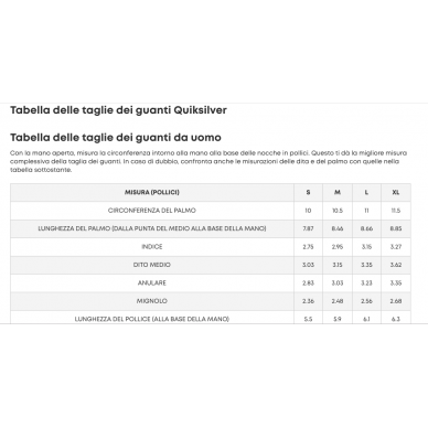 tabella taglie quiksilver